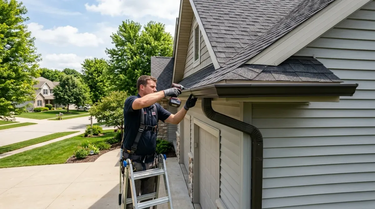 Here is a selection of hero images for Capital Seamless Gutters, designed to showcase a professional and high-quality installation on a residential home in McFarland, Wisconsin.